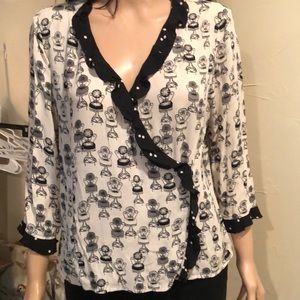 Doncaster 100% silk faux wrap blouse. Size 14
